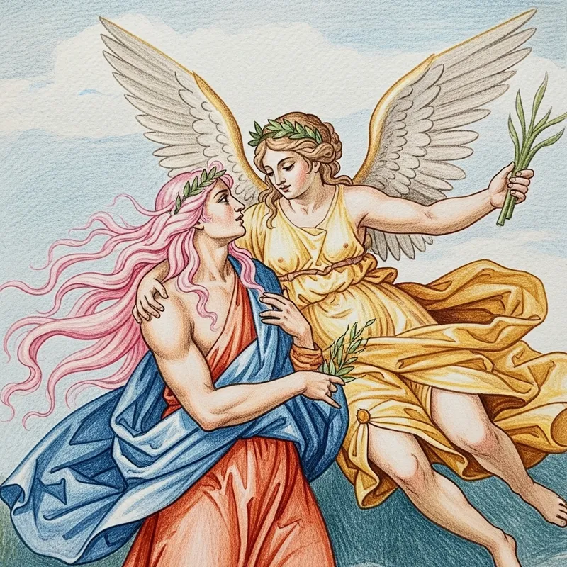 Adam and God Renaissance Interpretation with Pink Hair