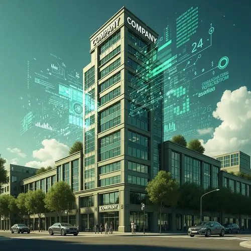 Green Company Building Illustration | Cyber Tech Architecture