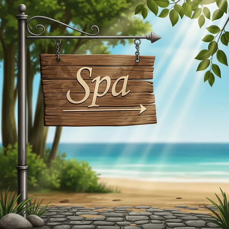 Detailed Wooden Directional Spa Signage | Serene Spa Setting