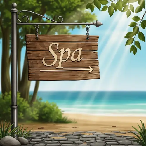 Rustic Wooden Directional Spa Signage | Tranquil Setting