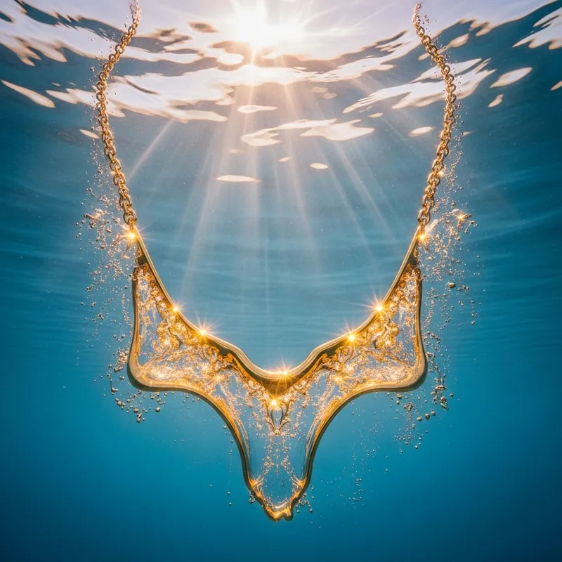 Golden Necklace Submerged Underwater - Liquid Gold Beauty