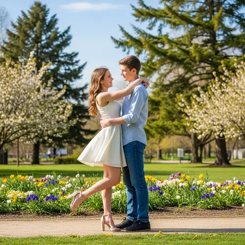 Teenage Girl in White Dress and Heels Sharing Friendly Hug