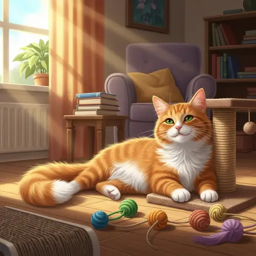 Fluffy Orange Cat Enjoying a Sunbeam in Cozy Room