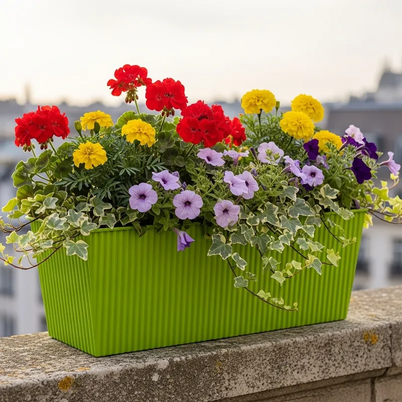 Salad Green Balcony Box Flowers in Ribbed Planter