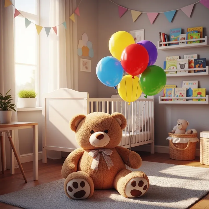 Adorable Nursery Decor with Teddy Bear and Balloons