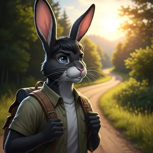 Male Rabbit with Black Fur and Blue Eyes - Adventure Ready