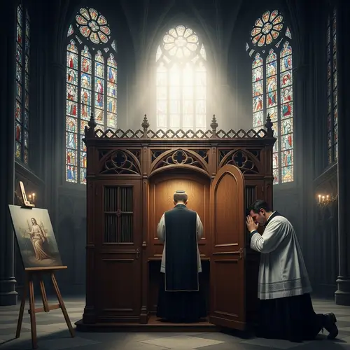 Majestic Confession Scene in a Gothic Church