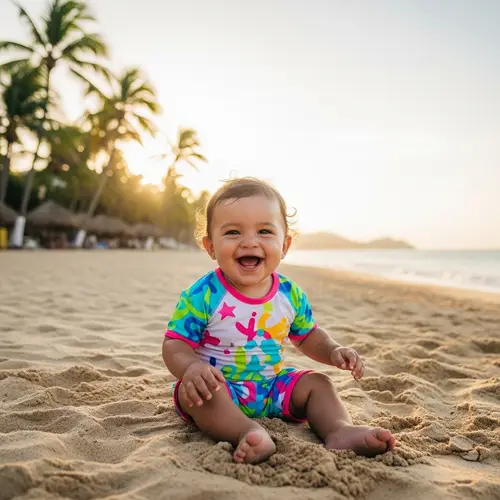 Cuban Baby Girl Delights on Acapulco Beach