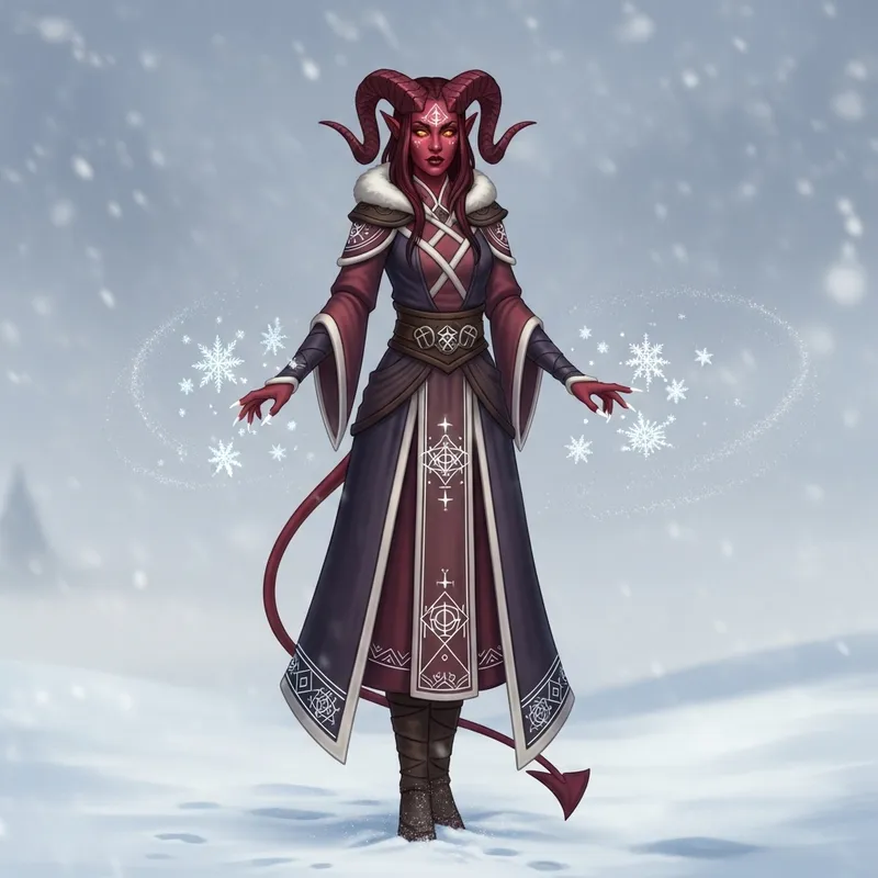 Tiefling Woman Sorcerer in Winter Wonderland