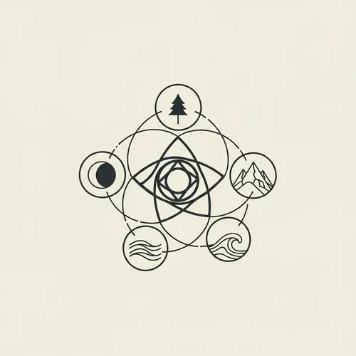 Intricate Logo Design with Five Symbols Arranged Harmoniously