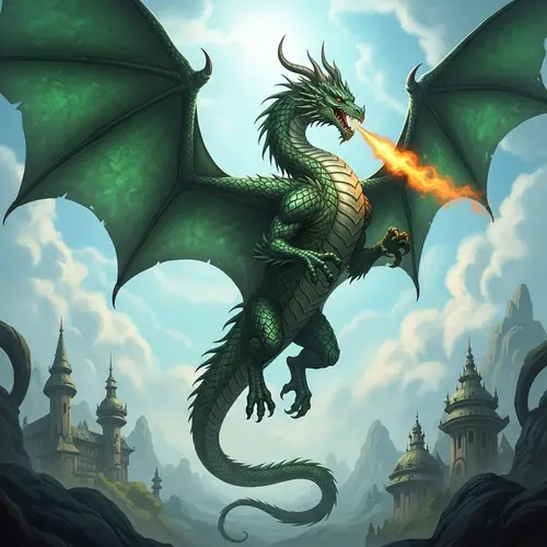Majestic Dragon Soaring in the Sky | Emerald Dragon Scales