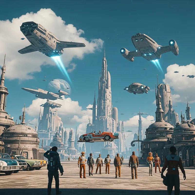 Retro Sci-Fi Universe - Mesmerizing Scene with Futuristic Elements