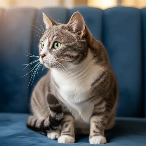Cozy Grey and White Cat with Green Eyes | Indoor Setting