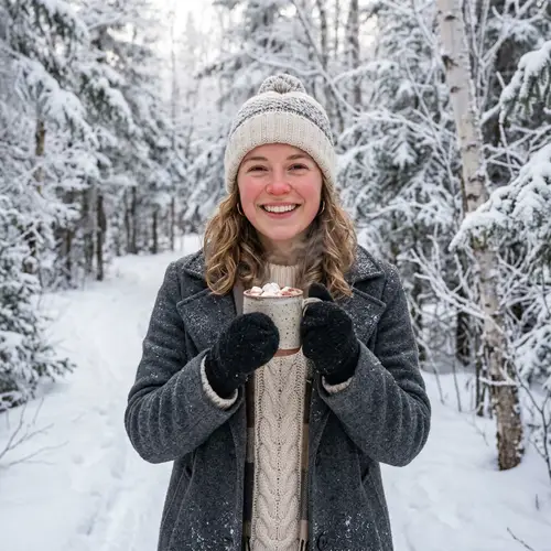 Cozy Winter Portrait in Snowy Forest
