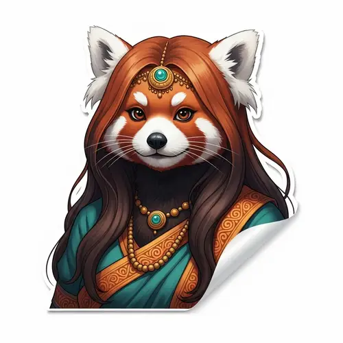 Female South Asian Red Panda Character Illustration