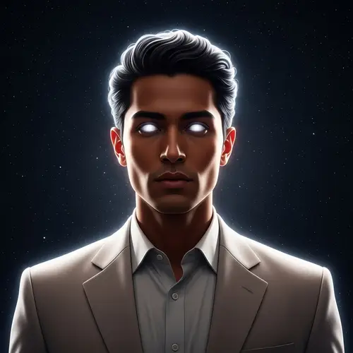 Ethereal South Asian Celestial Being in Elegant Suit