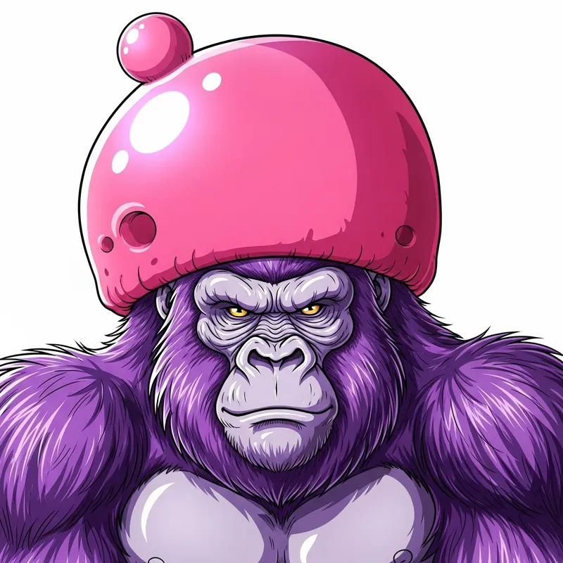 Vibrant Purple Gorilla with Pink Bobble Hat - Anime Style Artwork