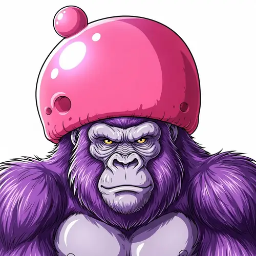 Purple Gorilla with Pink Bobble Hat - Anime Style Illustration
