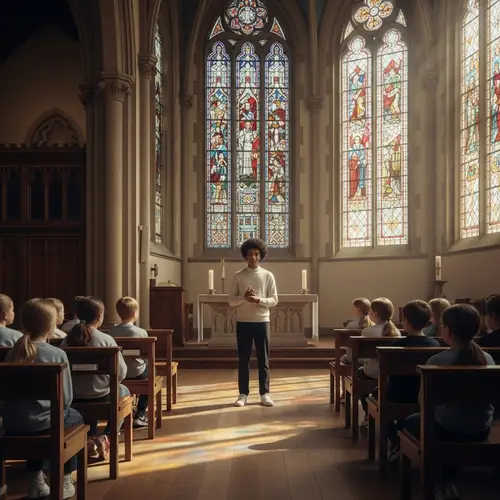 Children Engaged in Chapel Listening to Young Speaker