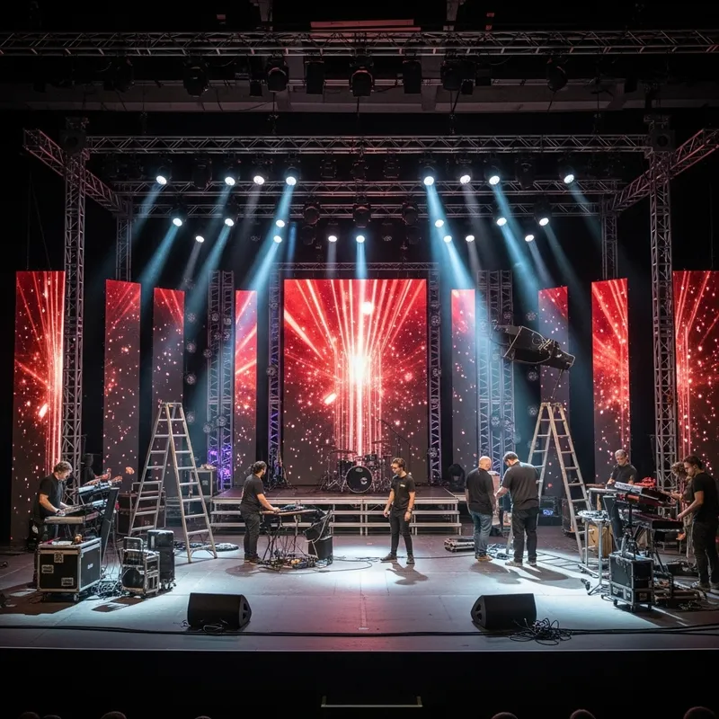 Modern Stage Setup: Intricate Preparations for Spectacular Performance Modern Stage Setup: Intricate Preparations for Spectacular Performance
