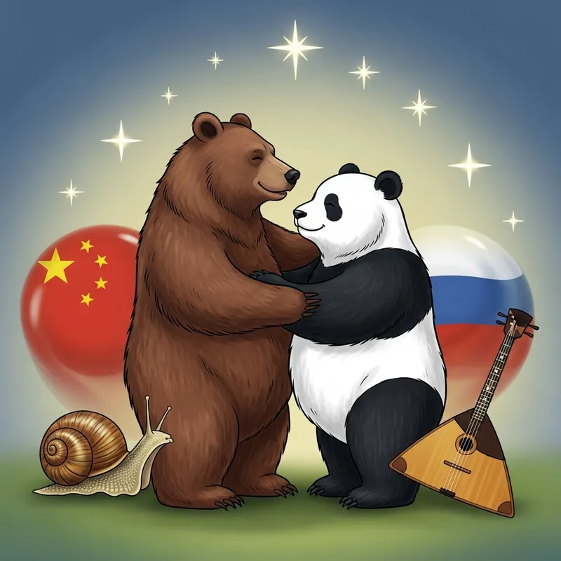 Symbolic Unity of Russia and China: Bear and Panda Embrace