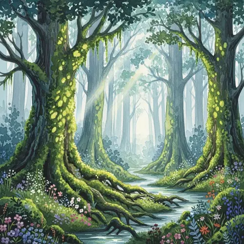 Mystical Elven Forest Watercolor Art