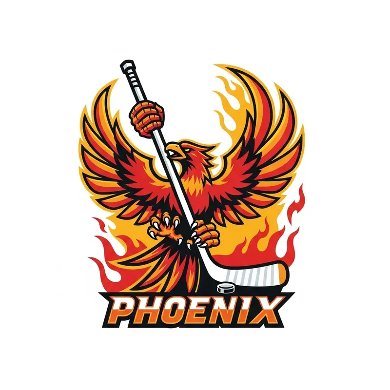 Phoenix Hockey Team Emblem - Fiery Bird & Hockey Stick