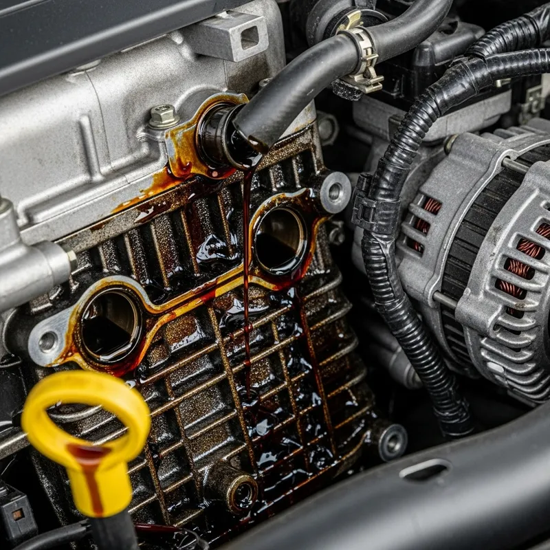 Detailed Car Image with Excessive Engine Oil Slick