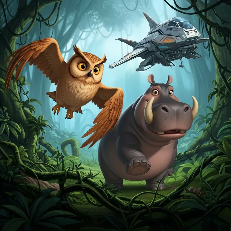Oliver the Owl & Harold the Hippo Discover Hidden Jungle Spaceship