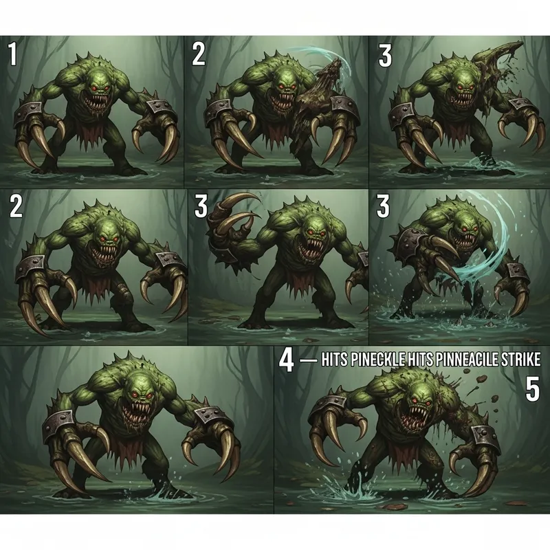 Swamp Monster Attack Animation: 5-Frame Sprite Sheet
