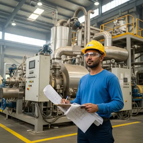 South Asian Male Engineer with Hard Hat and Blueprints | Industrial Complex