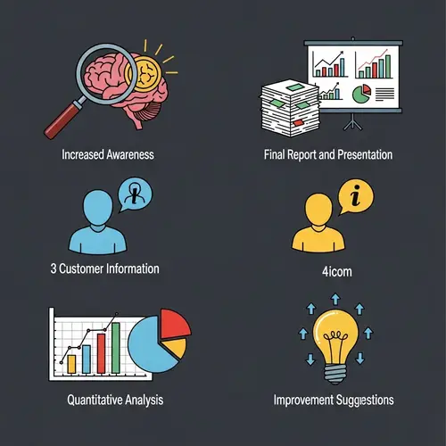 Icon Set: Increased Awareness, Final Report, Customer Info, Quantitative Analysis, Improvement Ideas