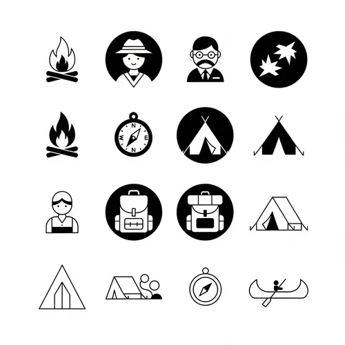 Minimalistic Round Icons: Children's Camp Elements
