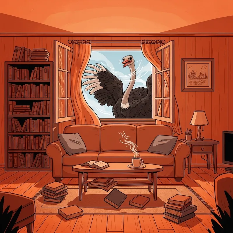 Unexpected Ostrich Encounter in Cozy Living Room