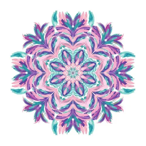 Vibrant Mandala Illustration in Pastel Pink, Purple & Teal