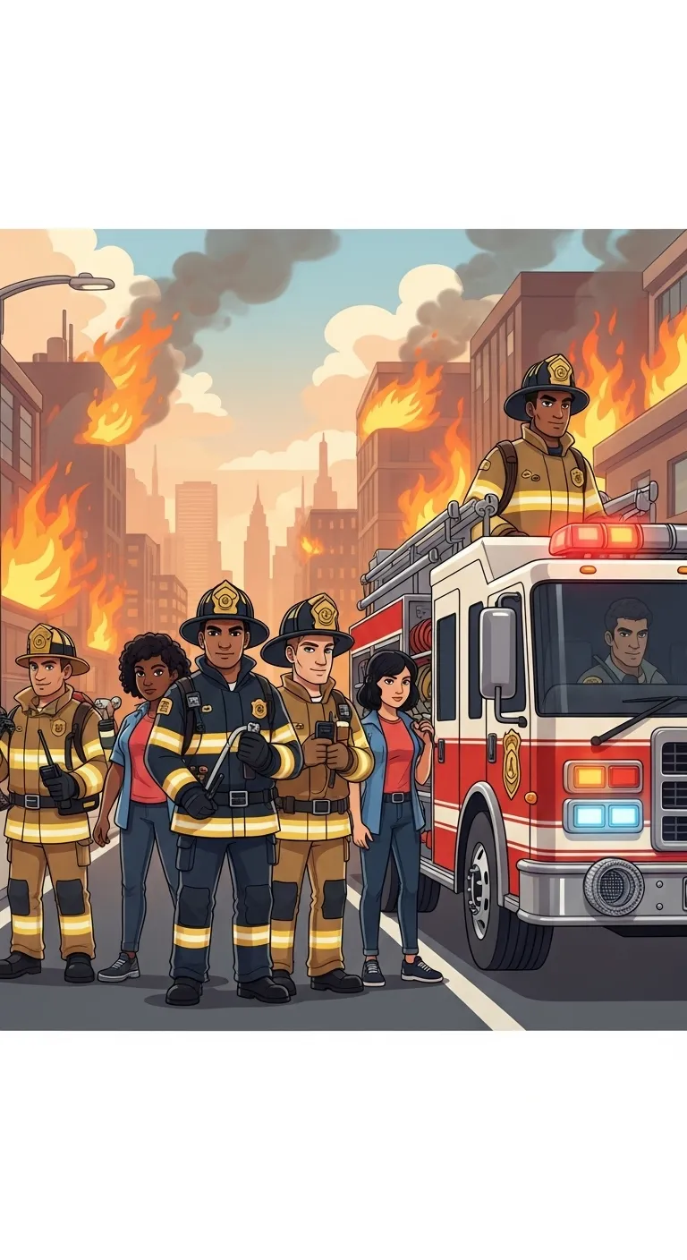Brave Firefighters Battle Blaze in City Scene Animation