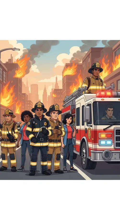 Brave Firefighters Battle Blaze in City Scene Animation