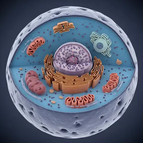 Detailed Animal Cell Visualization with Nucleus, Mitochondria, Ribosomes