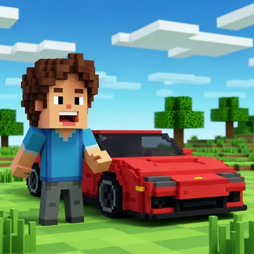 Mr. Beast with Ferrari: Blocky Voxel Animation