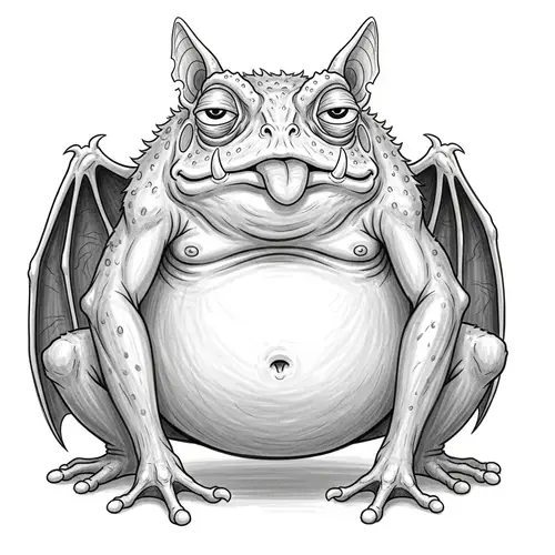 Peculiar Squat Monster with Toad-like Head and Bat Fur