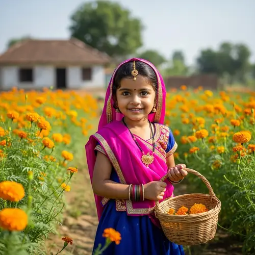 South Asian Girl in Traditional Indian Clothing | Marigold Fields