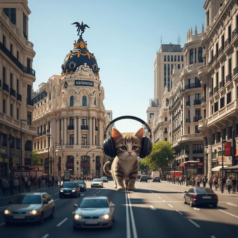 Silly Tiny Cat Wanders Alone in Madrid