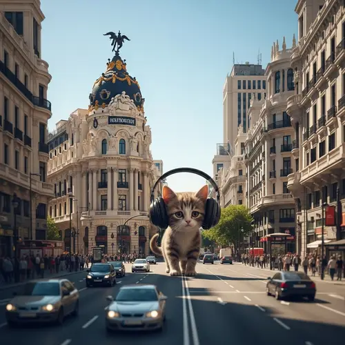 Silly Tiny Cat Wanders Alone in Madrid