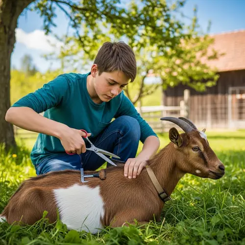 Kid Shearing Goat: Gentle Grooming in Peaceful Farm Setting