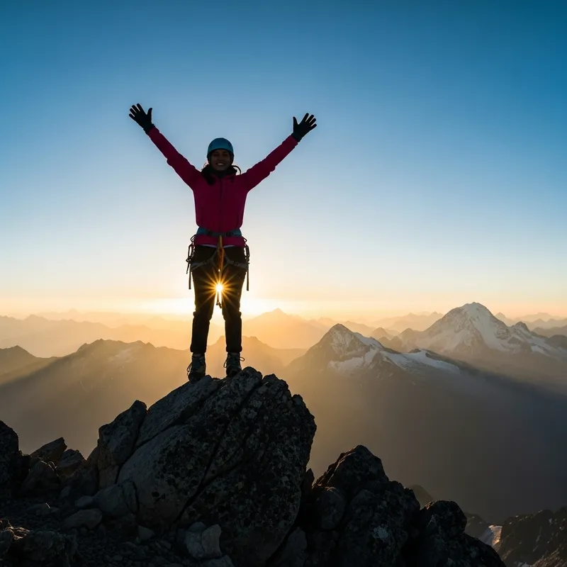 Resilience and Determination: Inspiring South Asian Female Mountaineer at Sunrise