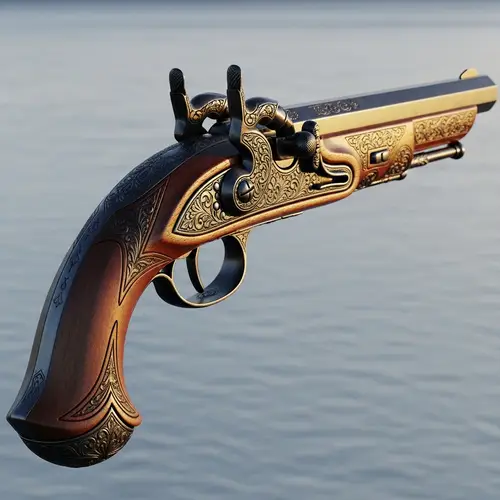 Intricately Carved Black Powder Pistol - Antique Firearm Display