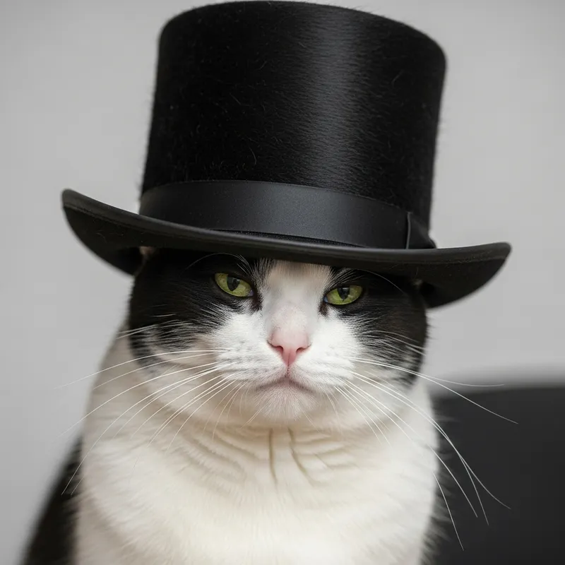 Elegant Black and White Cat in Man's Top Hat