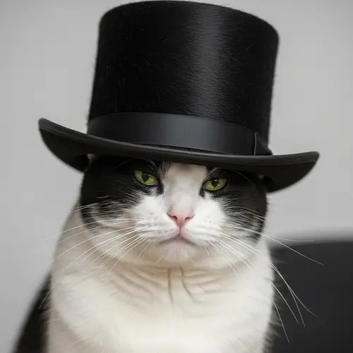 Elegant Black and White Cat in Gentleman's Top Hat