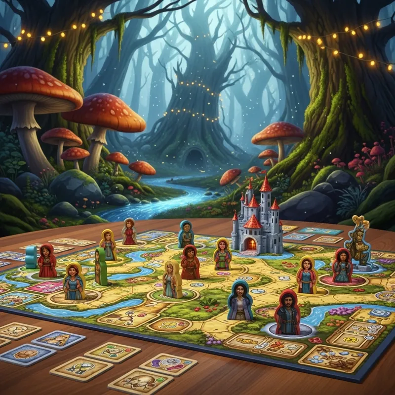 Whimsical Board Game Adventure in a Magical Forest