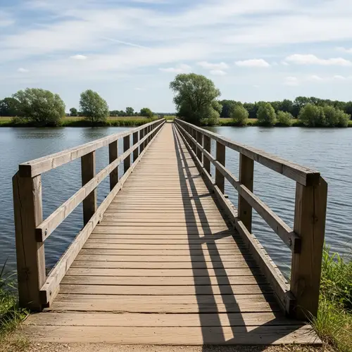 Scenic Wooden Footbridge Over Tranquil Water
